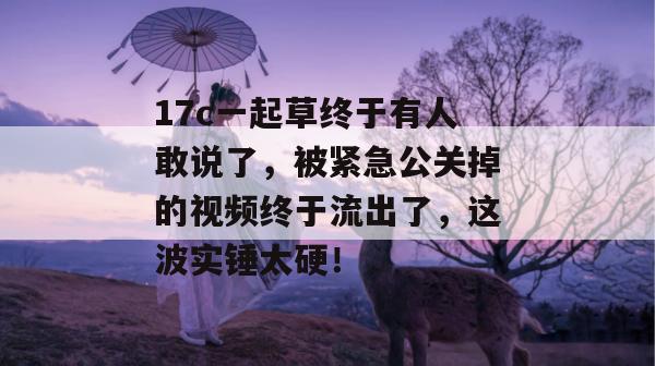 17c一起草终于有人敢说了，被紧急公关掉的视频终于流出了，这波实锤太硬！
